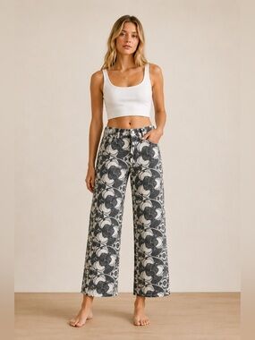 MOTHER The Mid Rise Rambler Zip Ankle Curlycue Black & Cream Jeans